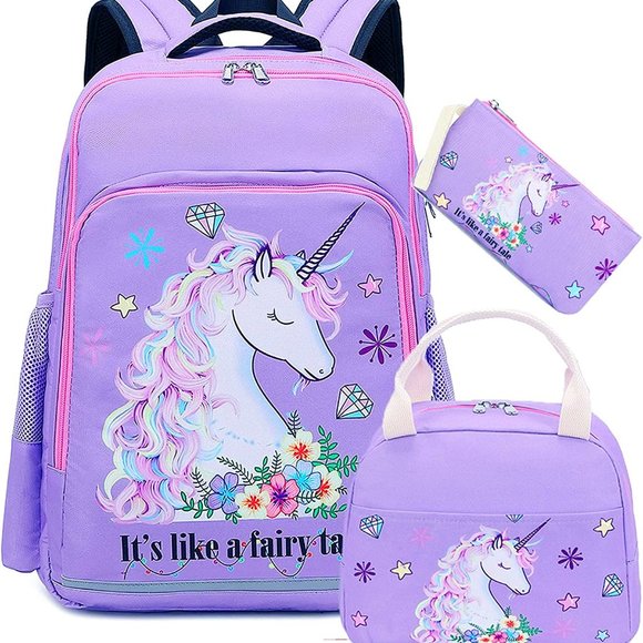 New Girls Backpack Kids Elementary Bookbag Girly School Bag with Insulated Lunch - Picture 7 of 16